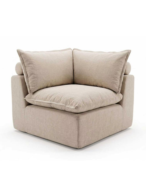 Módulo esquinero del sofá modular KUMO en taupe, vista lateral