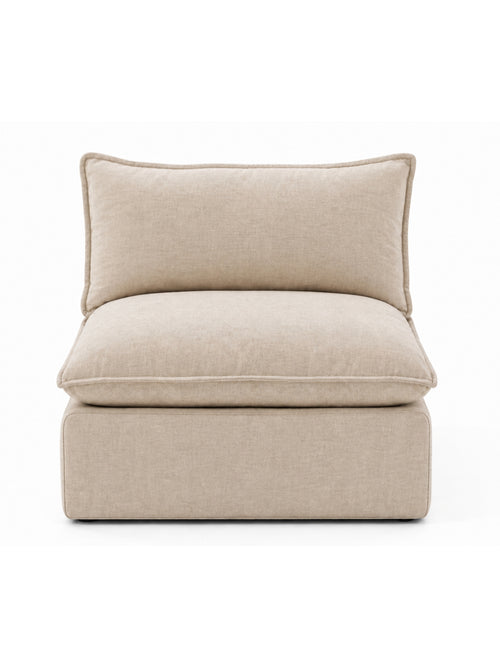 Módulo central sin brazos del sofá modular KUMO en taupe, vista frontal