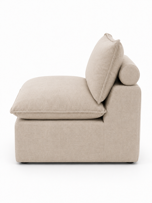 Módulo central sin brazos del sofá modular KUMO en taupe, vista lateral