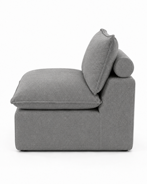 Módulo central sin brazos del sofá modular KUMO en gris, vista lateral